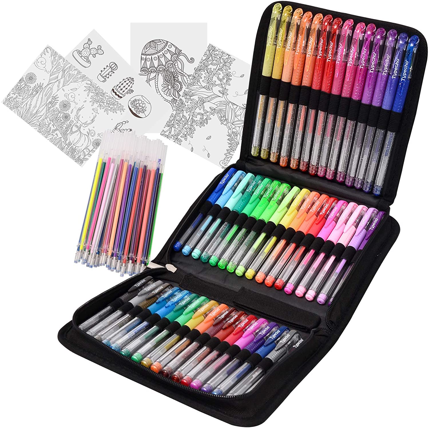 Typecho 96 Color Artist Gel Pen Set with Portable Travel Case, Includes 24  Glitter, 10 Metallic, 7 Neon, 6 Pastel, 1 Classic Red, plus 48 Matching  Color Refills – Typecho Art
