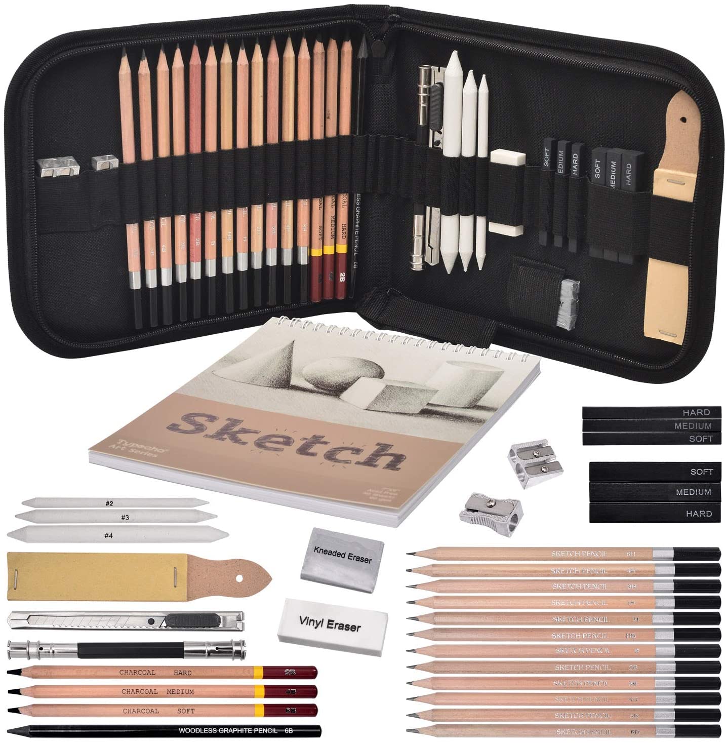 Drawing sets Sketch Pencil Sets 33 pice Professional Sketching Kit Bag Art  Pencils Pack with Graphite Charcoal Pe…