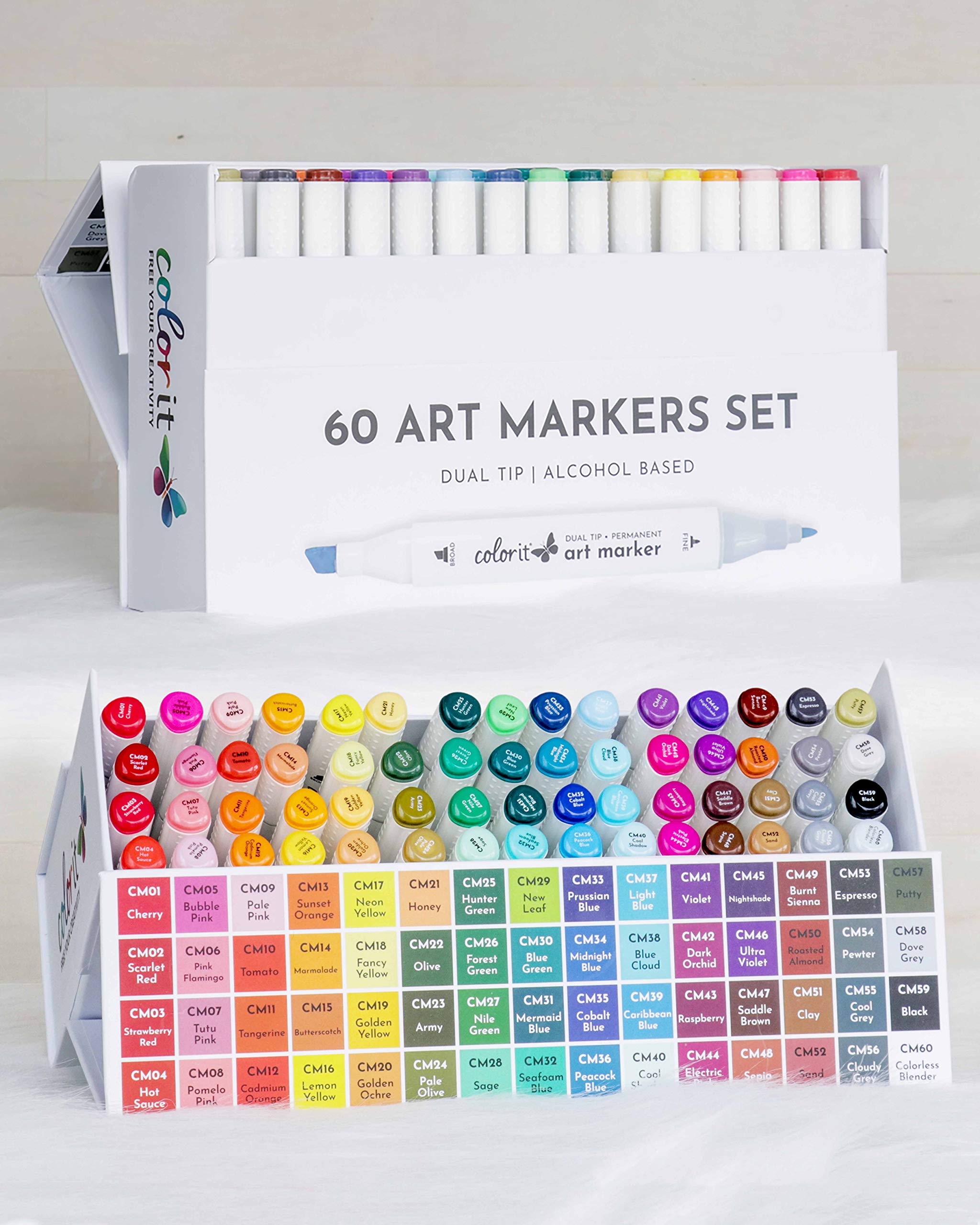 60 Colors Dual-tip Marker Set With Durable High-capacity Ink For School,  Painting, Sketching, Art Design